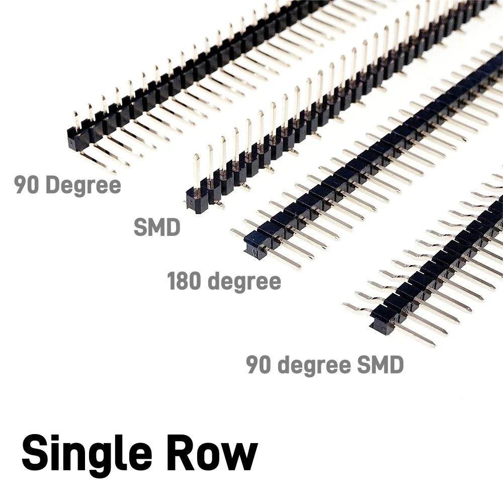 5 20 100 Pcs 2.54 MM Pitch Pin Header Male Dual Straight 90 180 Degree Single Row Right Angle SMD 1x40 Pin 2x40 Position