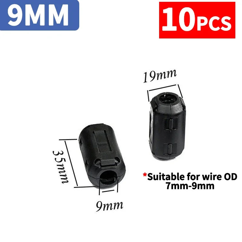 3.5/5/7/9/13/15mm Ring Core Ferrite Bead Clamp Choke Coil EMI RFI Noise Filter Clip Snap Cable Connector Cable Connector Filters