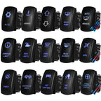 12V 24V Boat Trim Tabs Switch (ON)-OFF-(ON) Momentary Rocker Switch Waterproof Blue Light ON-OFF Toggle Switch With Harness