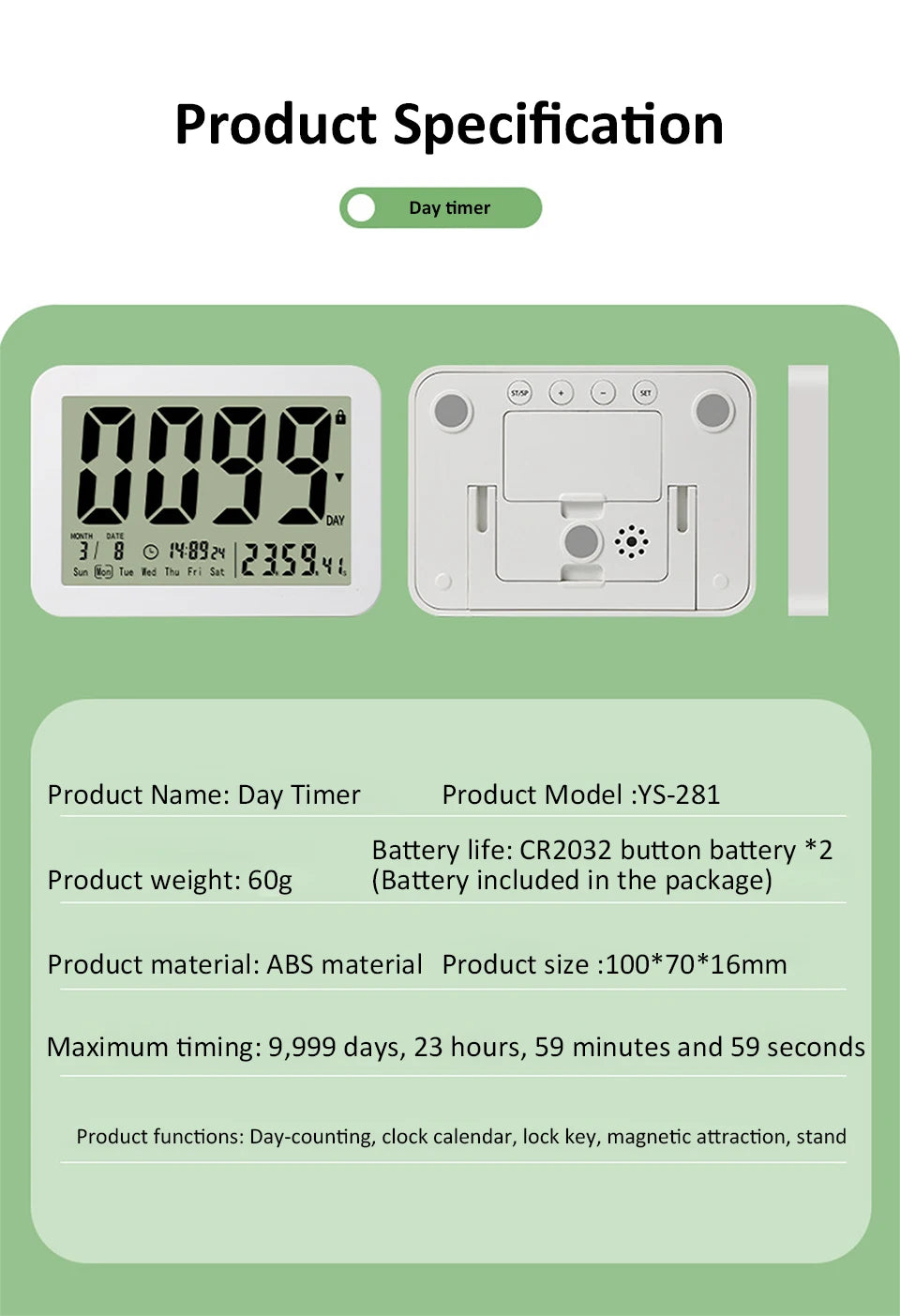Digital Countdown Days Timer 9999-Day Count Down Clock Multi-Function Electronic Countdown Timer for Vacation Retirement Wedding