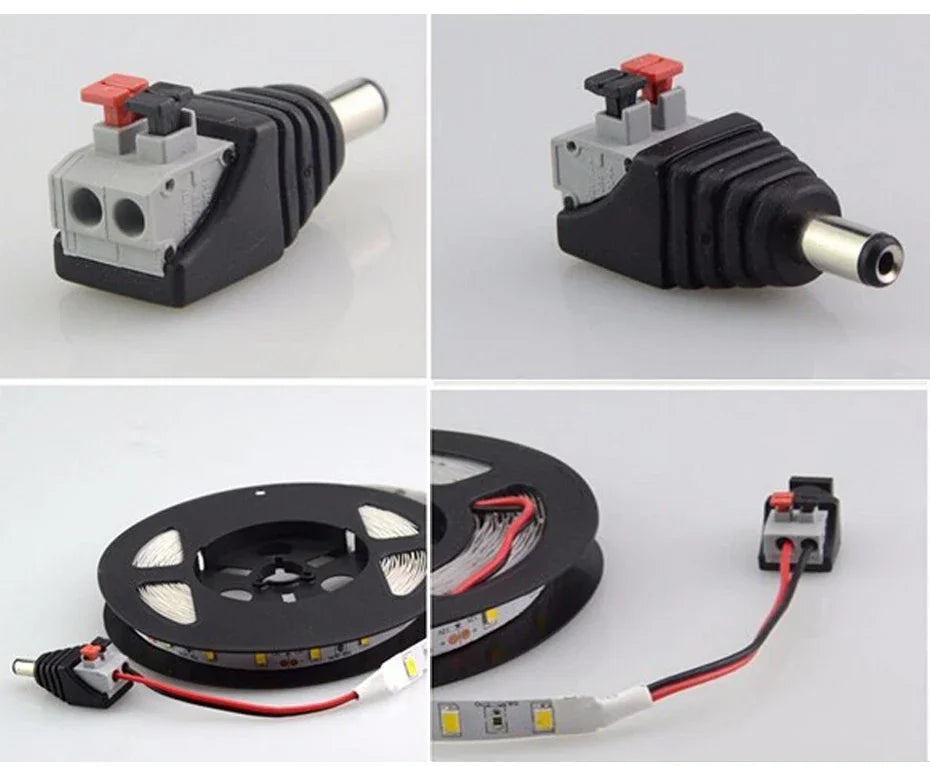 Female and Male DC Connectors 2.1x5.5mm Power Plug Adapter Jacks Sockets Connector for Single Color LED Strip Light CCTV Camera
