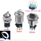 16/19/22mm, Metal Rotary Switch, Selected Toggle Switch With LED 12-24V, 2 Positions / 3 Position Waterproof