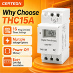 THC15A Digital Timer Switch Programmable Time Switch 30A DIN Rail Weekly Timer Relay 12V 24V 110V 220V LCD Controller