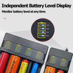 PHOMAX USB Charger 4 Slots Universal Smart Battery Charger Compatible with Multiple Sizes Including 18650 26650 18500 Batteries