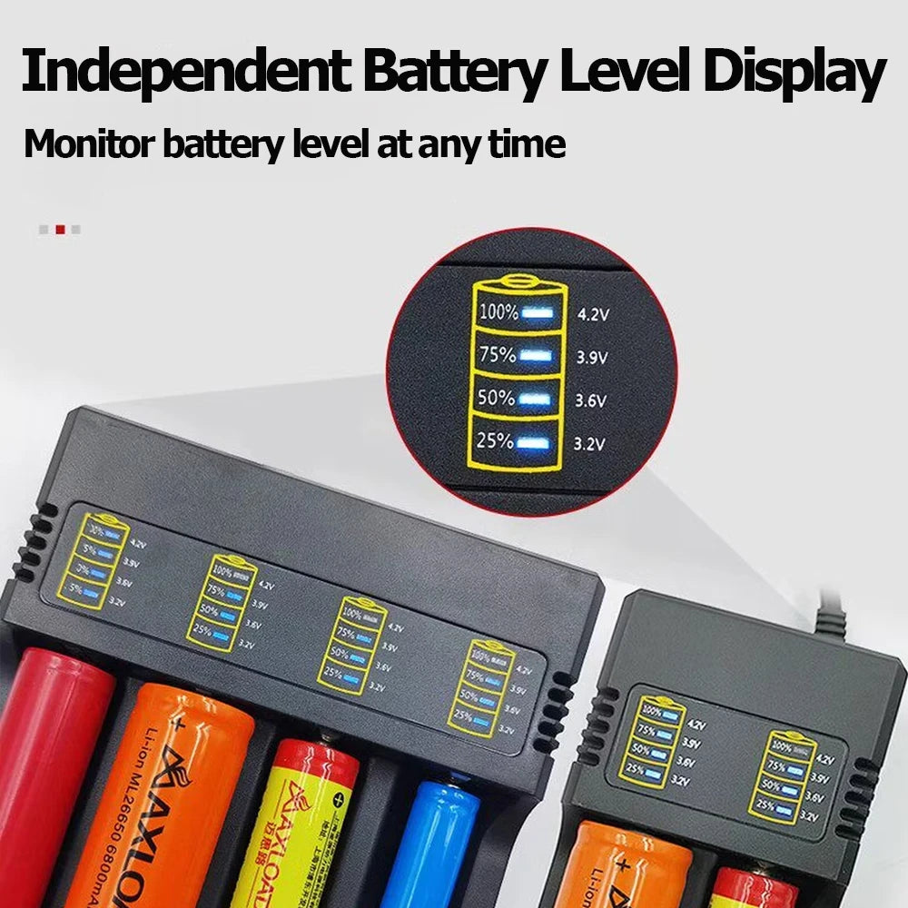 PHOMAX USB Charger 4 Slots Universal Smart Battery Charger Compatible with Multiple Sizes Including 18650 26650 18500 Batteries