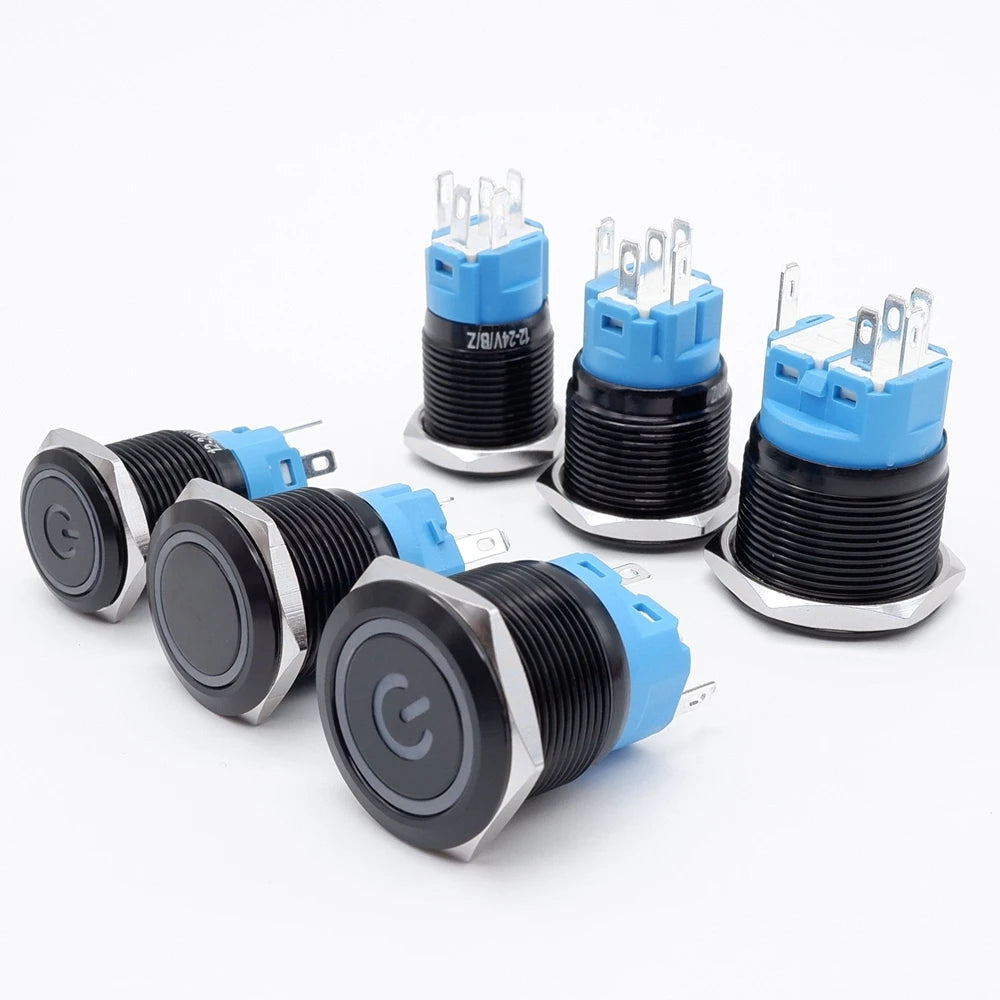 12/16/19/22mm Push Button Switch Oxidized Black Momentary Latching Fixed On Off Power Switch with wire LED Light 5V 12V 24V 220V