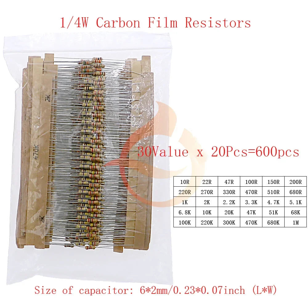Carbon Film Resistors Assortment Kit set 1/8W 1/4W 1/2W 1W 2W 3W 5W 5% Electronic Components resistor package