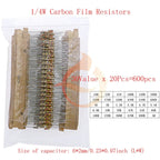 Carbon Film Resistors Assortment Kit set 1/8W 1/4W 1/2W 1W 2W 3W 5W 5% Electronic Components resistor package