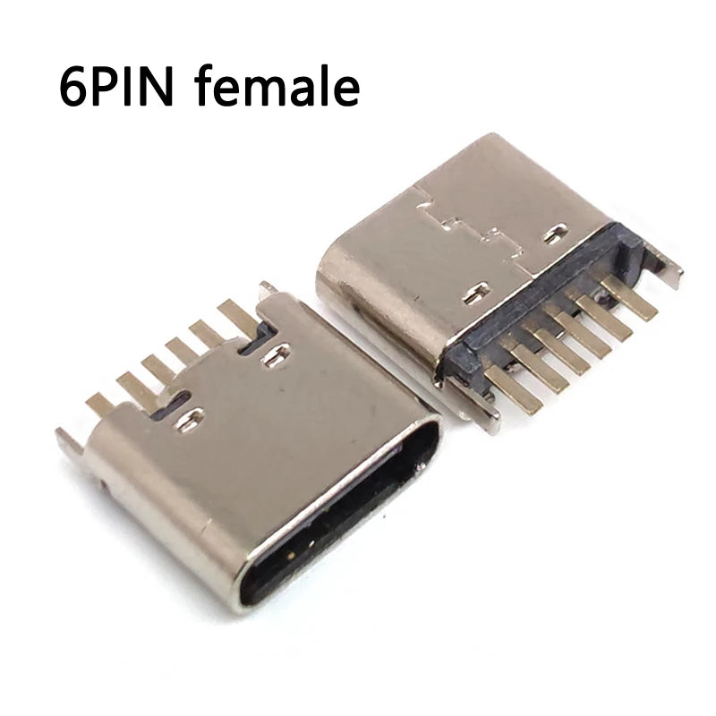 10pcs/lot 6 Pin SMT Socket Connector Micro USB Type C 3.1 Female Placement SMD DIP For PCB Design PD High Current Fast Charge