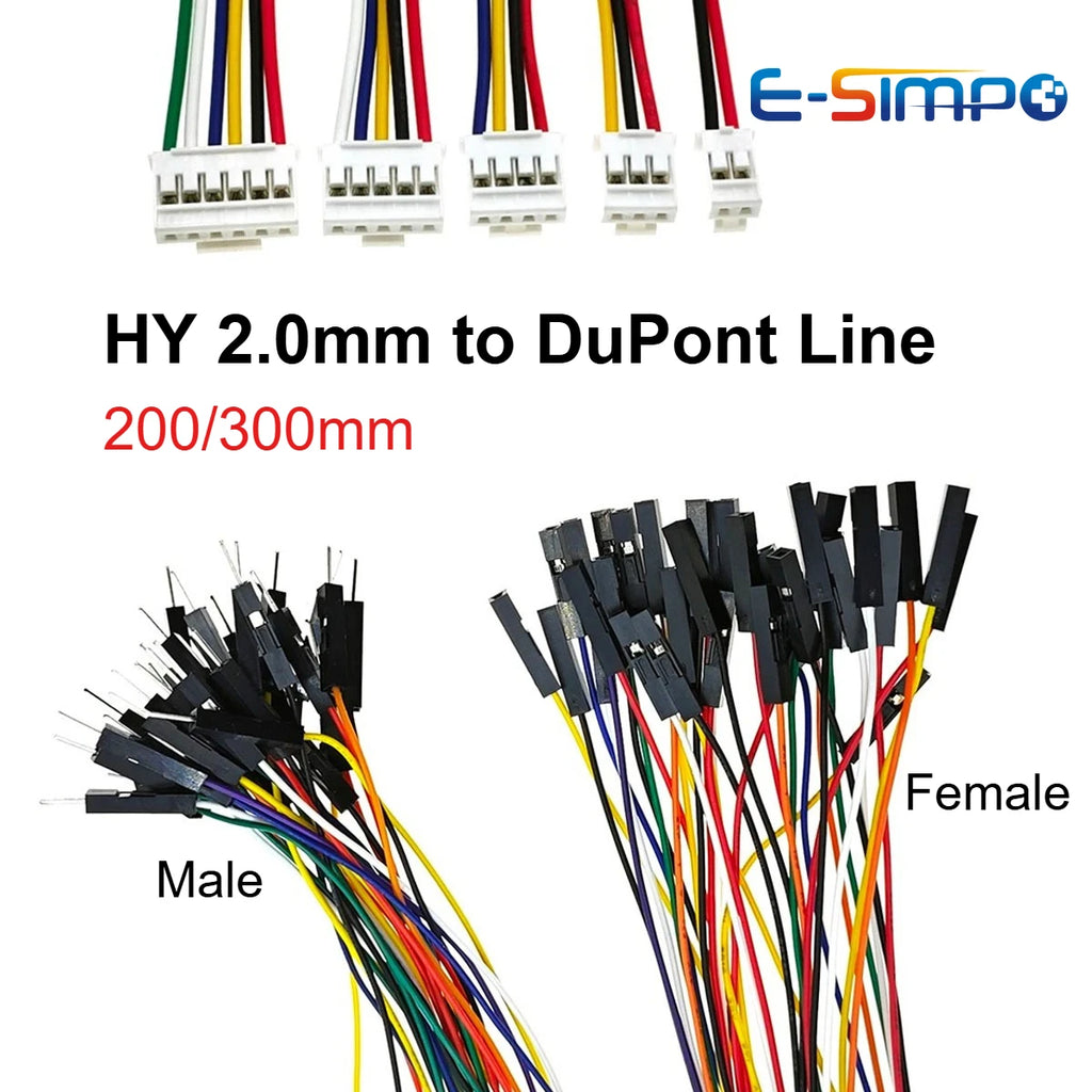 5Pcs HY2.0 to dupont Line Electronic Wire-2P/3P/4P/5P/6 Pin to 2.54mm Dupont-1P Male/Female 20/30cm Wire Connector Color Cable