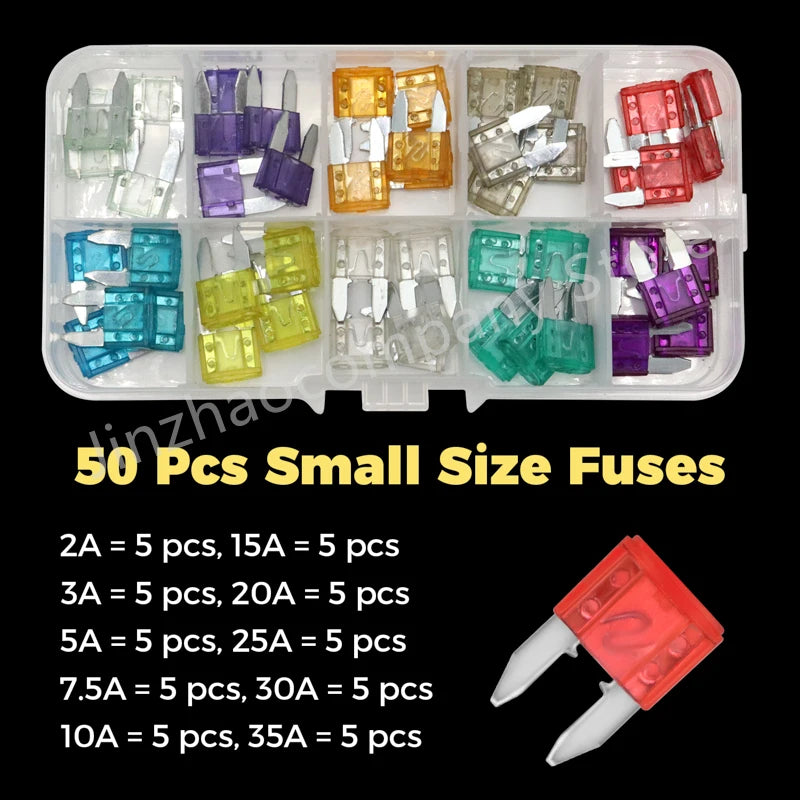 100/50pcs Car Truck Micro Blade Fuses 2A 3A 5A 7.5A 10A 15A 20A 25A 30A 35A AMP Plastic Box Assortment with Clip