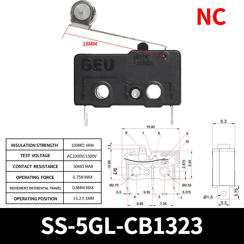 SS-5GL 2/3Pins Micro Limit Switch NO/NC/CHANGEOVER SPDT Snap Action Switch ON/OFF