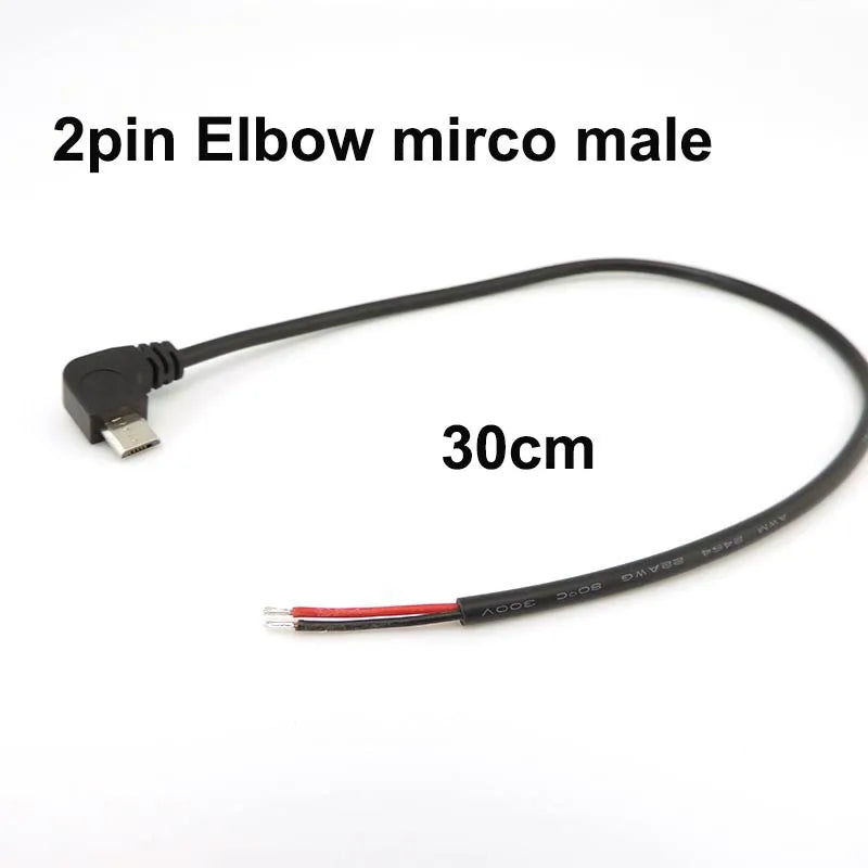 DIY Repair Welding Cable 2 Wire 4 Wires Micro USB 2.0 A Elbow Head Male Jack 4pin/2pin Type-C Male Extension Cable Line