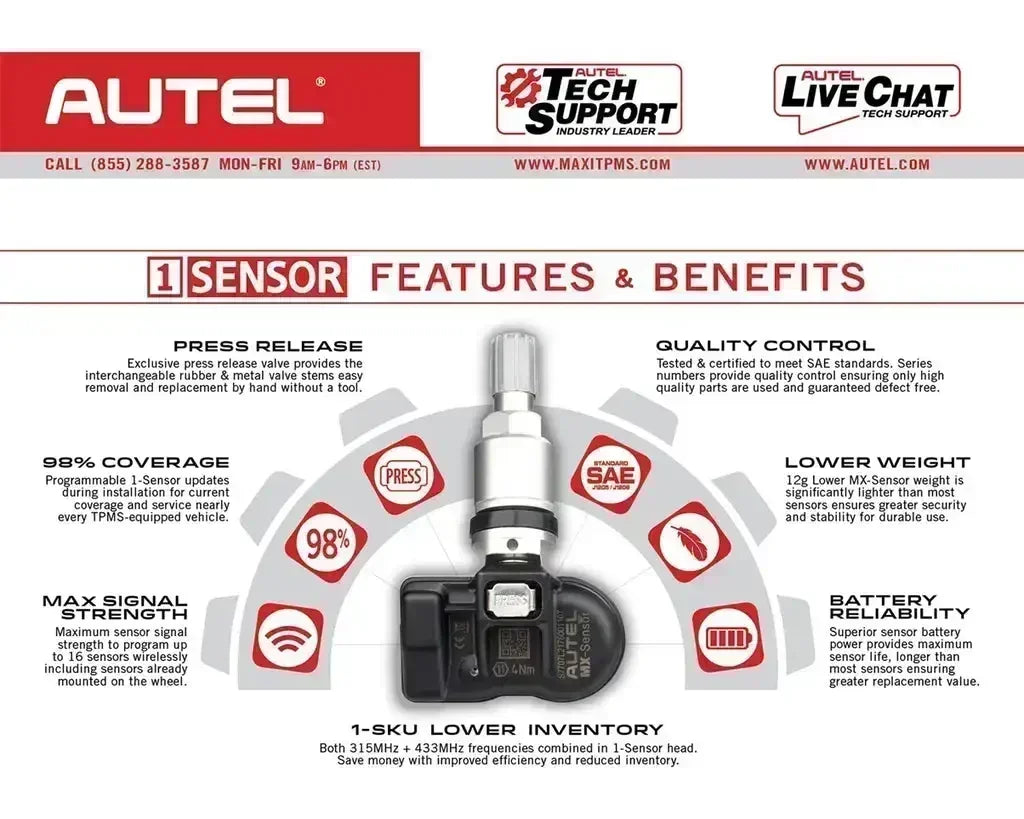 4PCS Autel TPMS MX-Sensor 315MHz & 433MHz 2in1 Tire Pressure Sensors Summer Tire Exchange Universal Clamp In