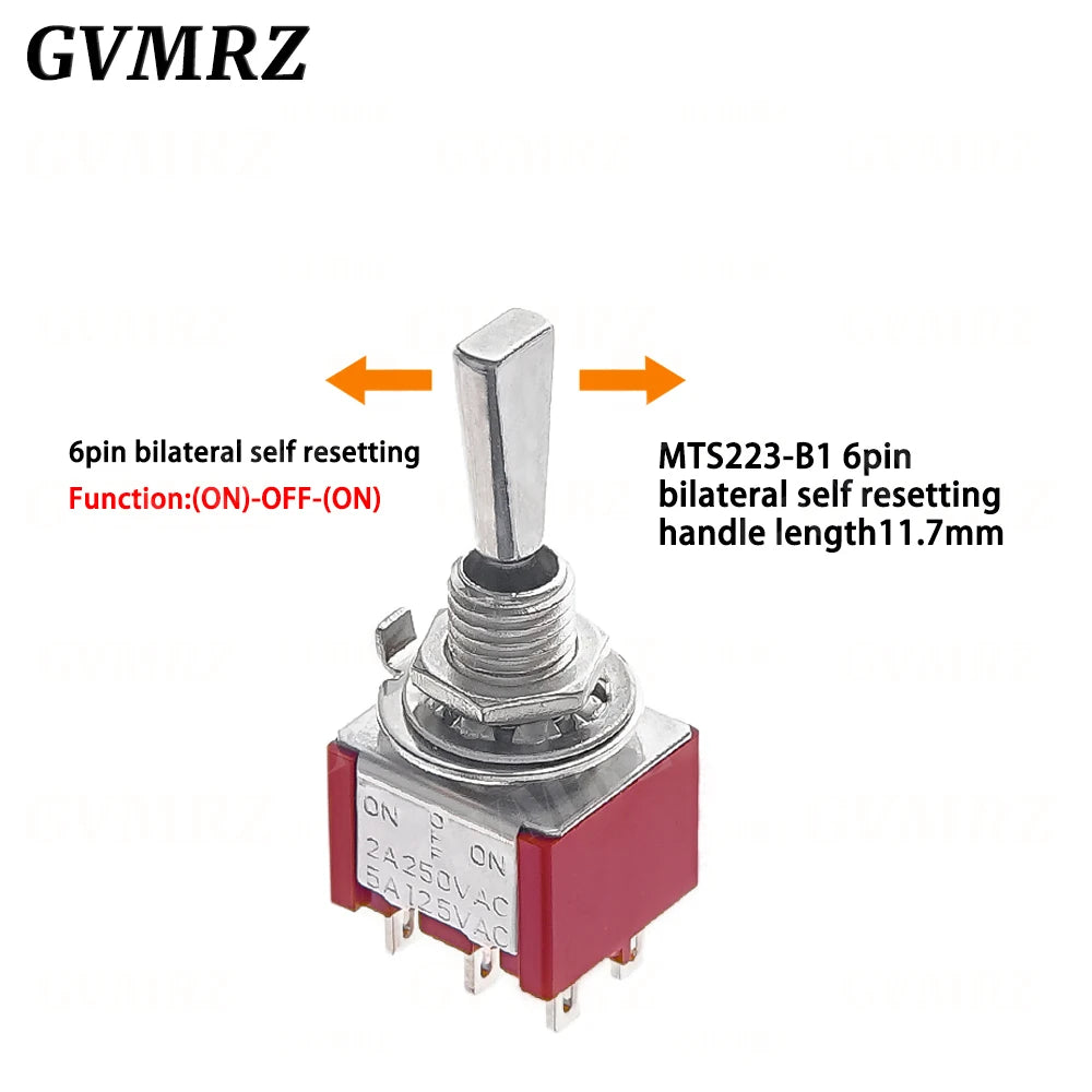 2PCS Flat Handle 6mm Panel Mount Mini Toggle Switch 3/6Pin 2/3 Positions ON OFF ON Locking Momentary RC Model Remote Controlller