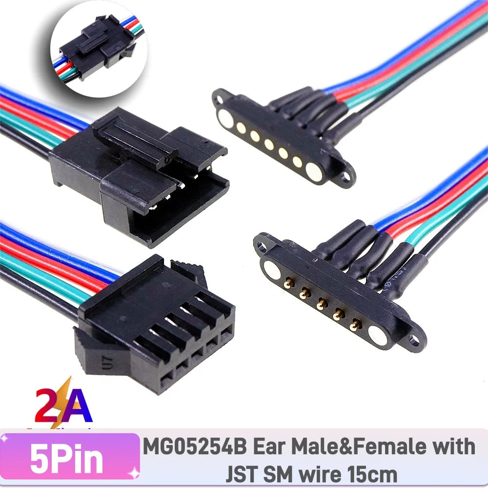1 Set 2A 3A JST SM Plug DC Magnetic Pogo Pin Connector 2 3 4 5 6 Pin Male Female 2.54 mm Socket Adapter for LED Strip Lamp