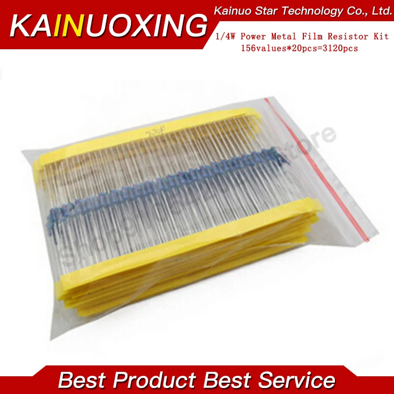 3120PCS=156Values×20PCS 1/4W 1% Metal Film Resistor Kit 1R-10MΩ Fixed Resistor Component Box