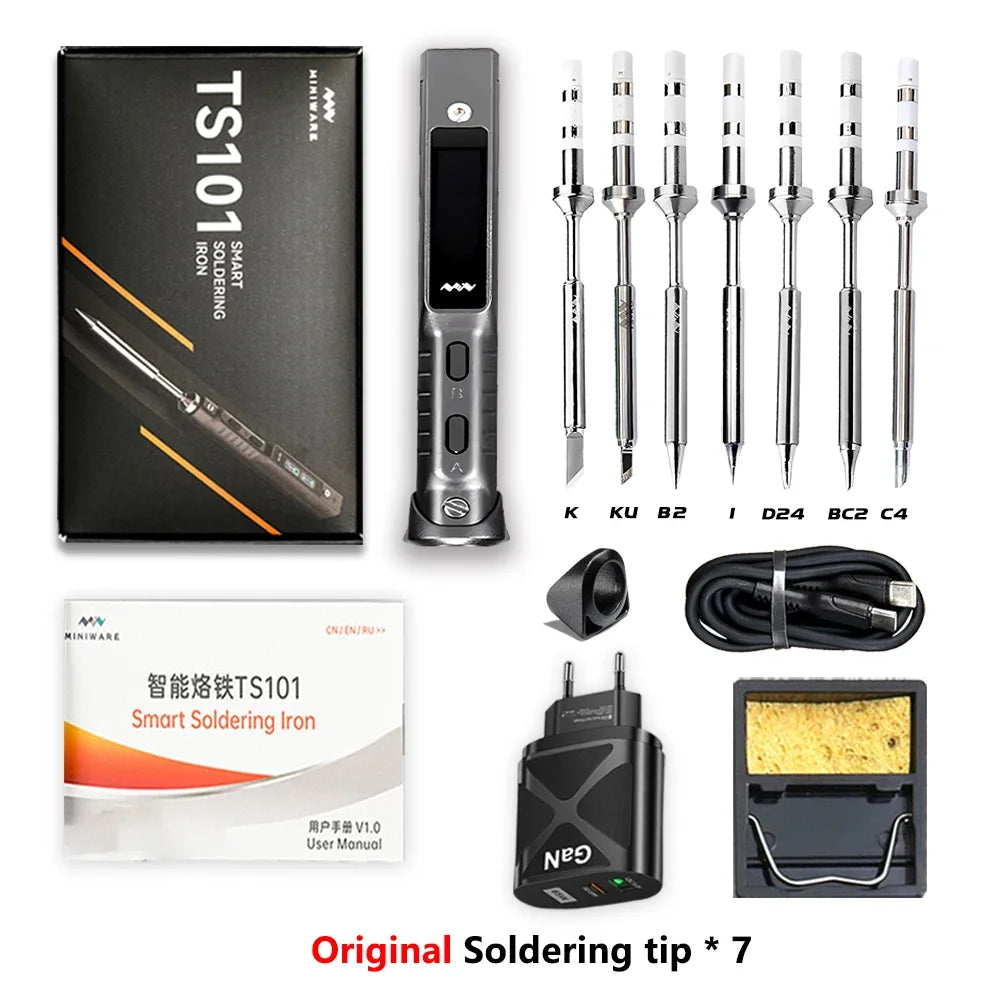 Original TS101 Soldering Iron 65W Mini Programmable Thermostat LCD Displays TS100 Soldering Iron Upgrade with PD Plug Tip Set
