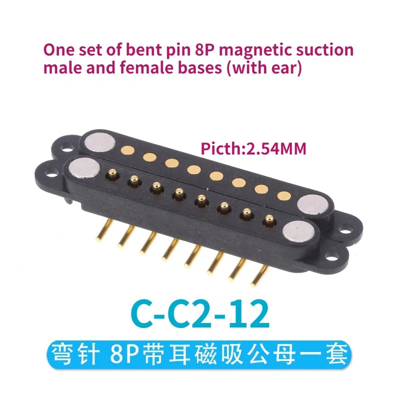 1/5 Set Waterproof DC Magnetic Pogo Pin Connector 2 3 4 5 6 7 8 9 Poles 2.54 MM Pogopin Male Female Contact Strip 90 Degree