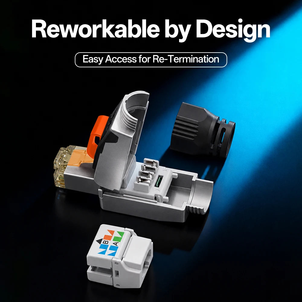 BYXGD CAT6A Tool‑Free Shielded RJ45 Connector 10Gbps 500MHz Reusable STP Ethernet Plug No Crimp Tool for 22‑26AWG Network Cable