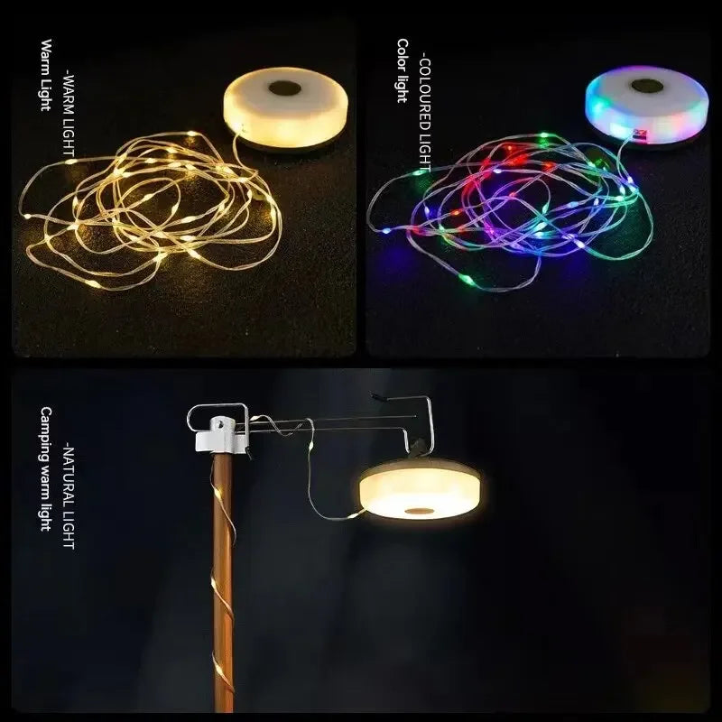 4-in-1 Camping Light LED Reel String Lights Outdoor USB Camping Lamp Recyclable LED Night Light For Garden Tent Room Decor