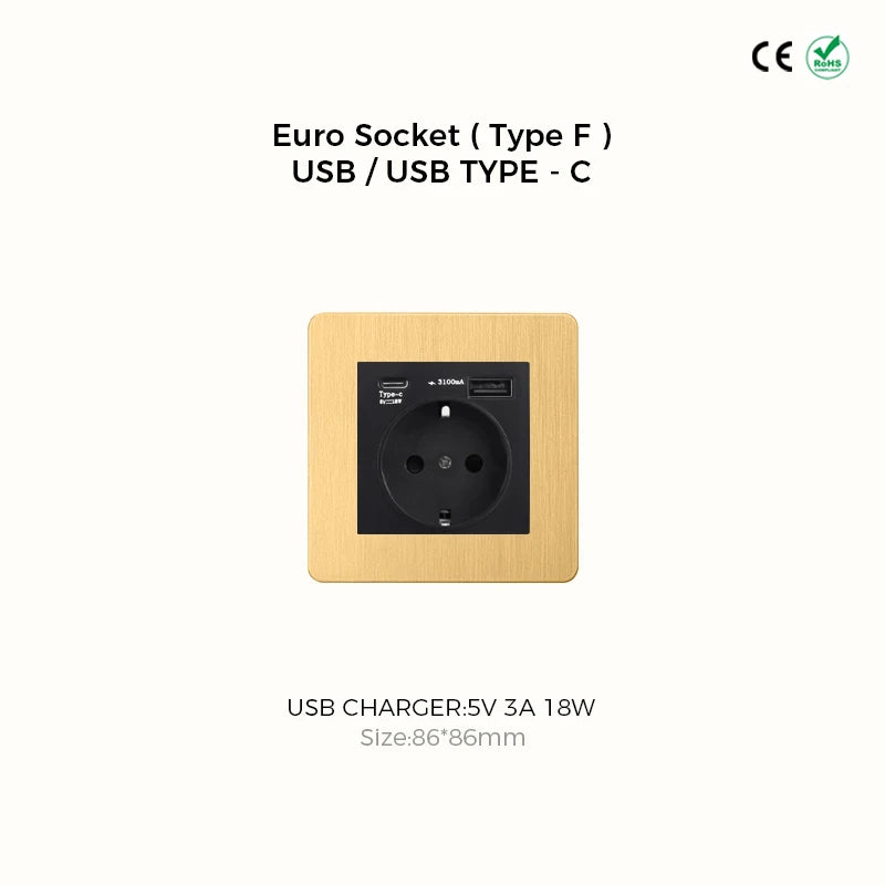 Avoir Gold Rocker Toggle Switch Brass Lever Switch Home Accessories Cat6 Type C EU Sockets And Switches 220V Push Button 86 Type