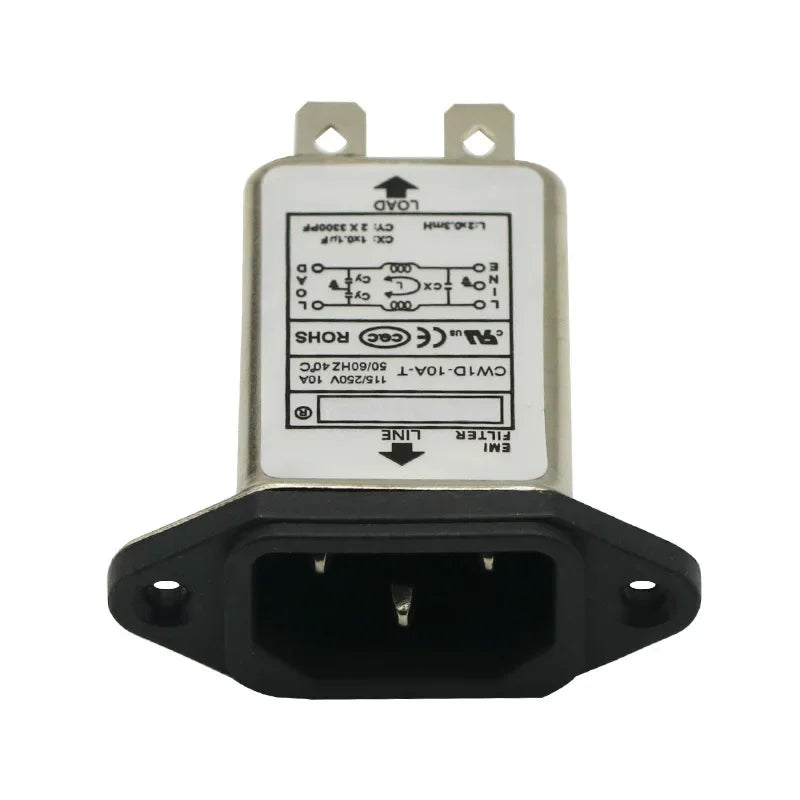 1x AC115V-250V 10A 50/60Hz IEC Socket Panel Mount Power Line EMI RFI Filter Suppressor Power Line Noise Filter For arduino Board