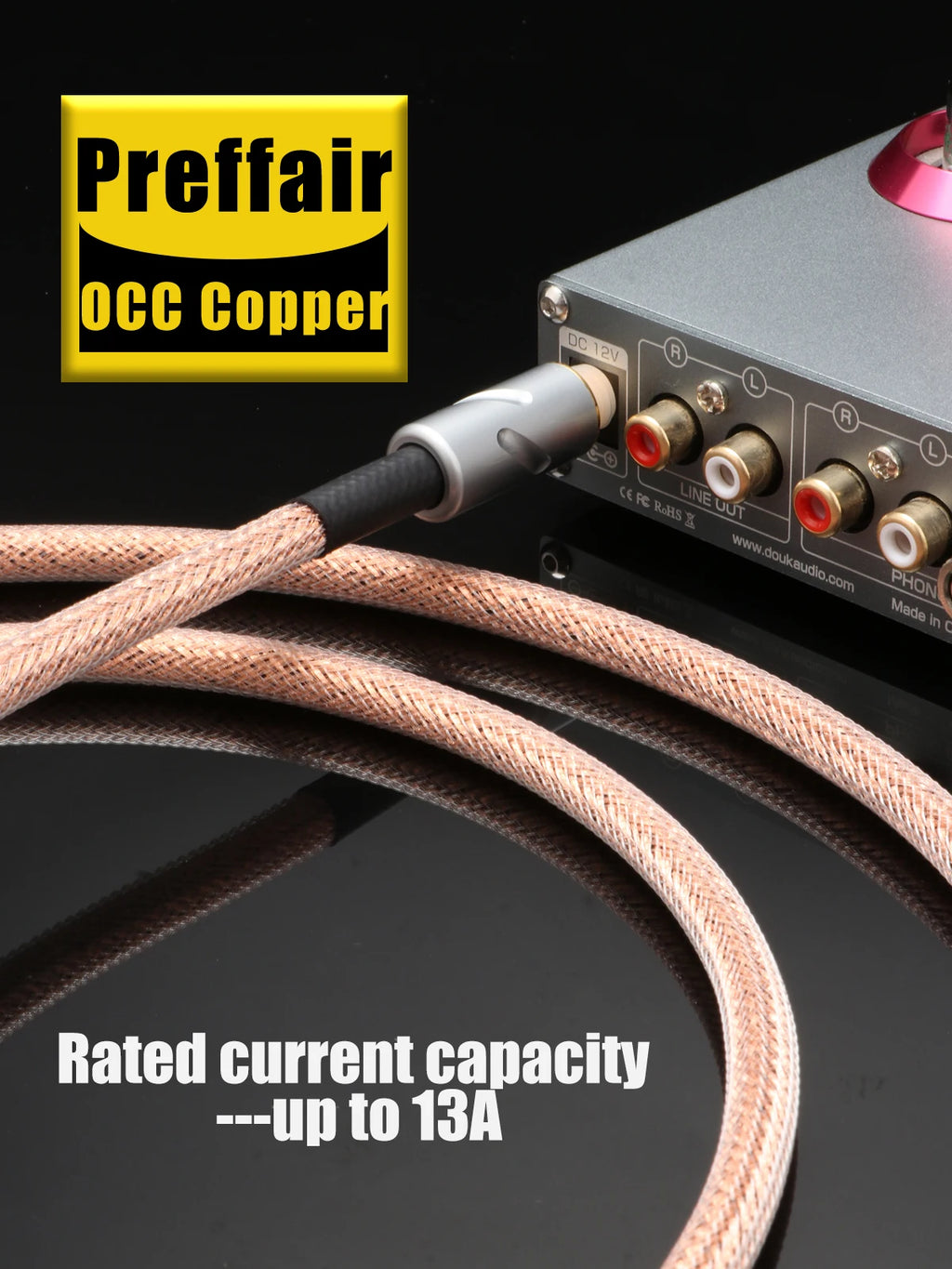 Hifi DC Power Cable GX16 2Pin to DC 2.5/2.1mm OCC Silver Plated with Pure Copper Connector Aviation Plug Phono Cable Amplifier