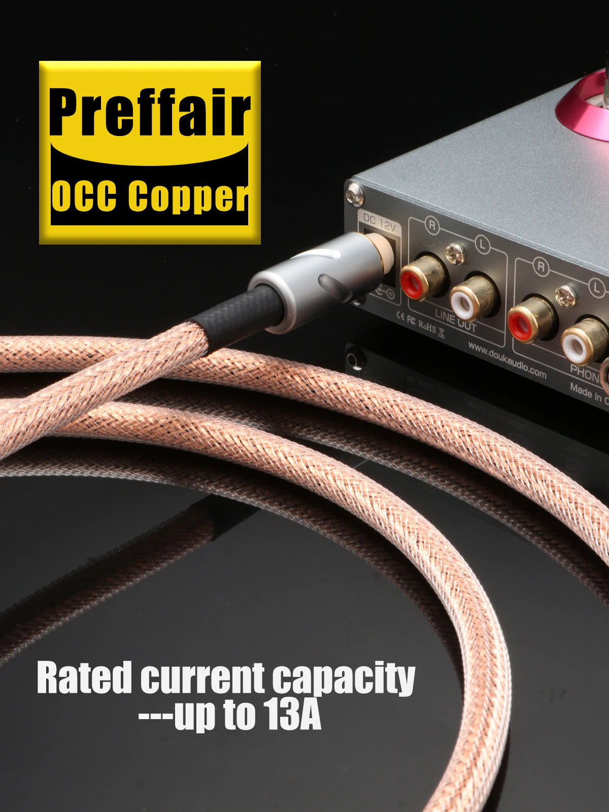 Hifi DC Power Cable GX16 2Pin to DC 2.5/2.1mm OCC Silver Plated with Pure Copper Connector Aviation Plug Phono Cable Amplifier