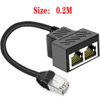 RJ45 8P8C Eight Core Network Cable Splitter Network Tee 1 Male to 2 Female Adapter Network Extender CAT6/CAT5
