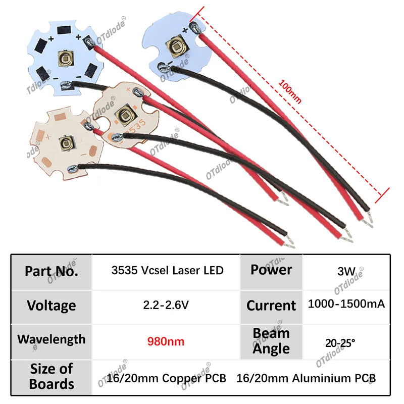 LED 3W 5W 3535 Laser VCSEL Infrared IR 808nm 850nm 940nm 980nm 1064nm Bead Lamp Patch Light Sensing Monitoring Night Vision Diod