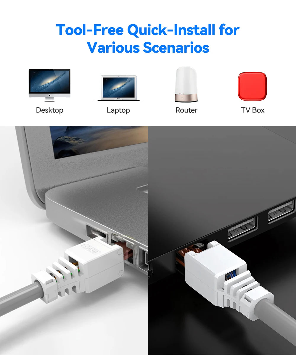 Denswire Tool-Free RJ45 Connectors | UTP Cat5e Cat6 Cat7 Ethernet Plugs for Solid & Stranded Cable