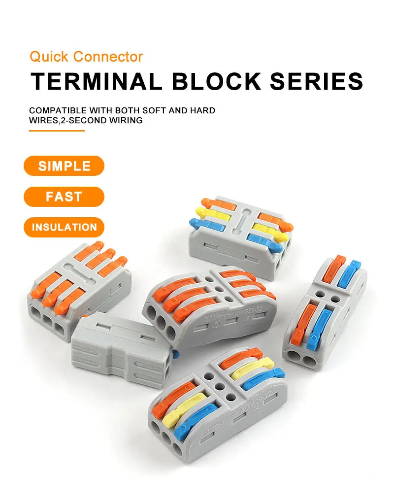 5/10PCS 2/3Ports Electrical Wire Connectors Fast Compact Push-in Terminal Block Wiring Cable Butt Connection Splitter With Lever