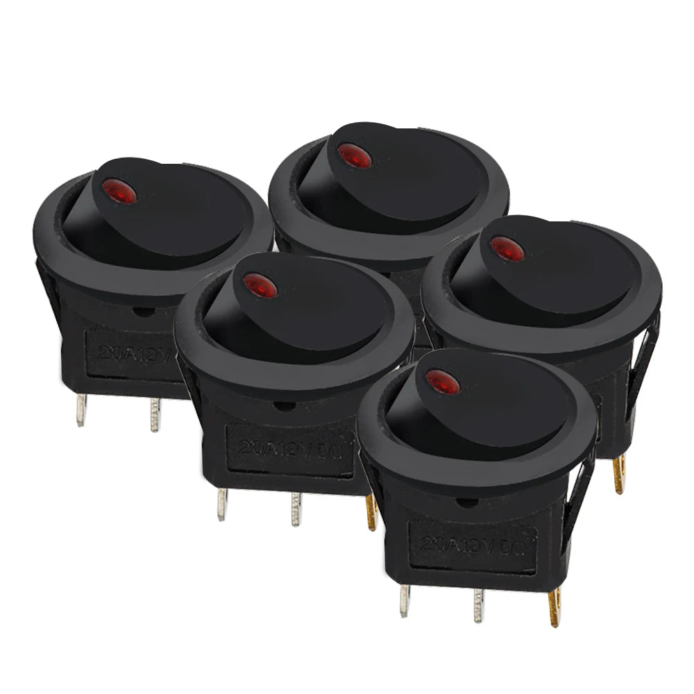 5 Pieces Car Pushbutton Switch 12V ON/OFF Luminescence Toggle Switches Round Rocker Dot Switch LED Light Waterproof