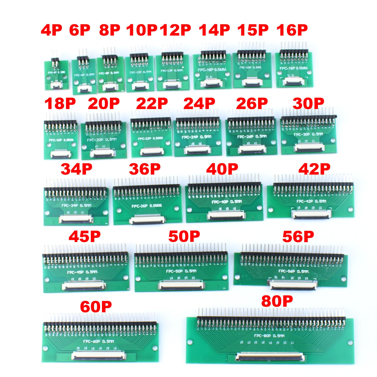 1pcs 4P-- 50P 0.5mm Pitch Connector SMT Adapter to 2.54mm 1.00 Inch Hole FPC FFC Cable Welded Board + Double Row Straight Pin