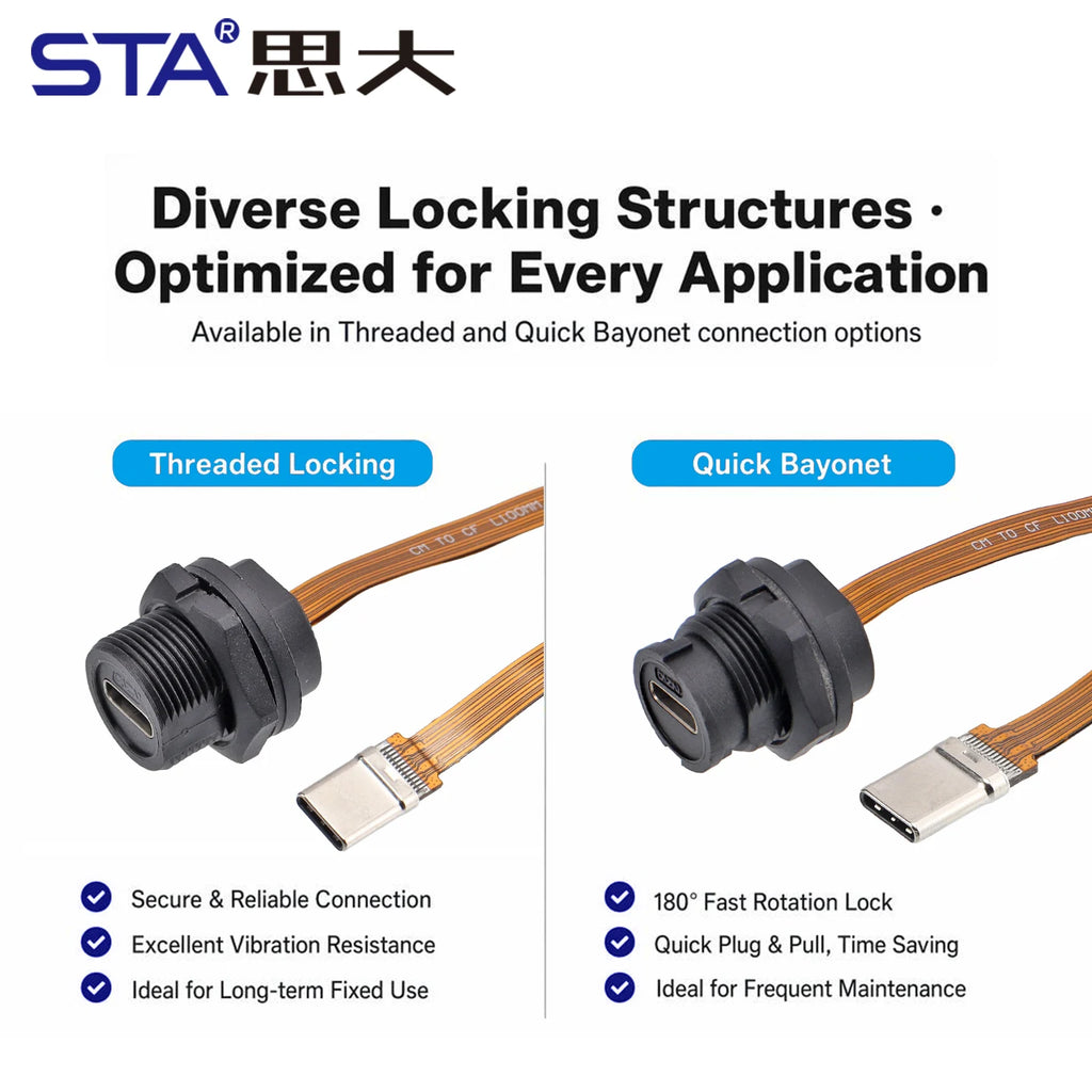 Type-c to USB 3.0 IP67/Ip68 Waterproof Connector Aviation Plug Quick Charge Female to Female Panel Mount PCB Socket FPC Cable