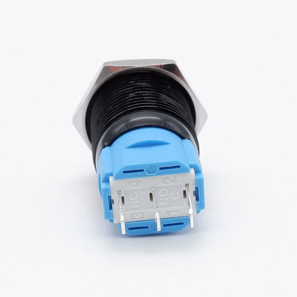12 16 19 22mm Metal Push Button Switch Press Button Flat High Head 1NO 1NC Momentary Self Reset Locking Latching Black Switch