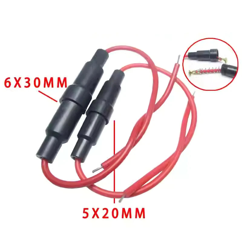 5Pcs 5x20 6x30mm Glass Tube Fuse Holder Screw Type with 22/20AWG Wire Cable 250V Fuse Box