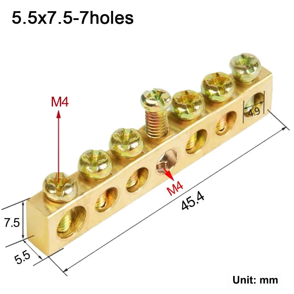 Grounding Bars Copper Wire Connector Multi-specification With Hole Screw Brass Connection Row Zero Ground Terminal Electrical