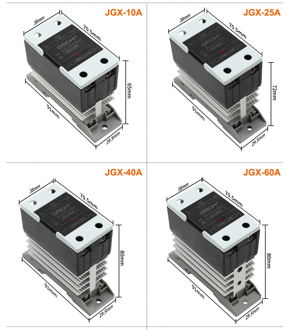 OMCH DIN Rail SSR Solid State Relay With Aluminum Heat Sink DA AA DD 3-32VDC 10A 25A 40A 60A 80A 100A 120A Single Phase Control