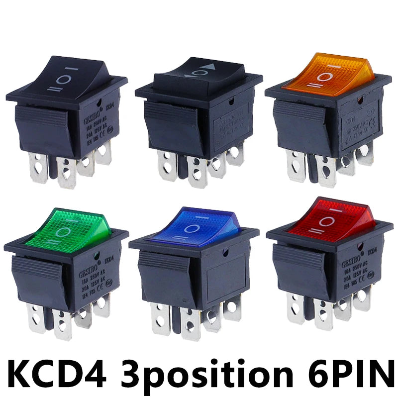 1PCS KCD4 Rocker Switch Power Switch ON-OFF-ON 3 Position 6 Electrical equipment With Light Switch 16A 250VAC/ 20A 125VA