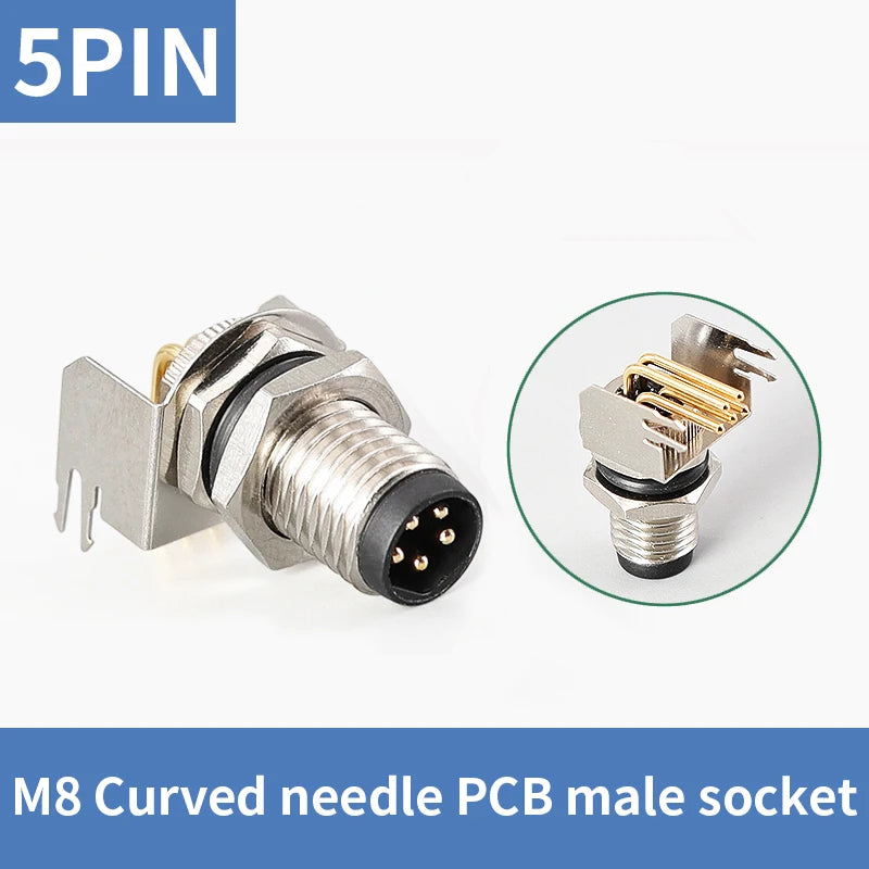 5/10 PCS M8 Male/Female Curved Straight Jack Socket 3 4 5 6 8 Pin Solder IP67/68 Waterproof PCB Panel Connector