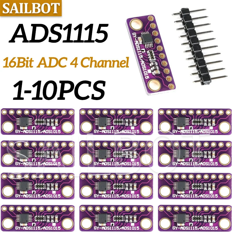 DC 2 -5V 4 CH ADS1115 Module ADC with Pro Gain Microcontroller 16 Bit Amplifier Board for Arduino I2C IIC ADC AVDD