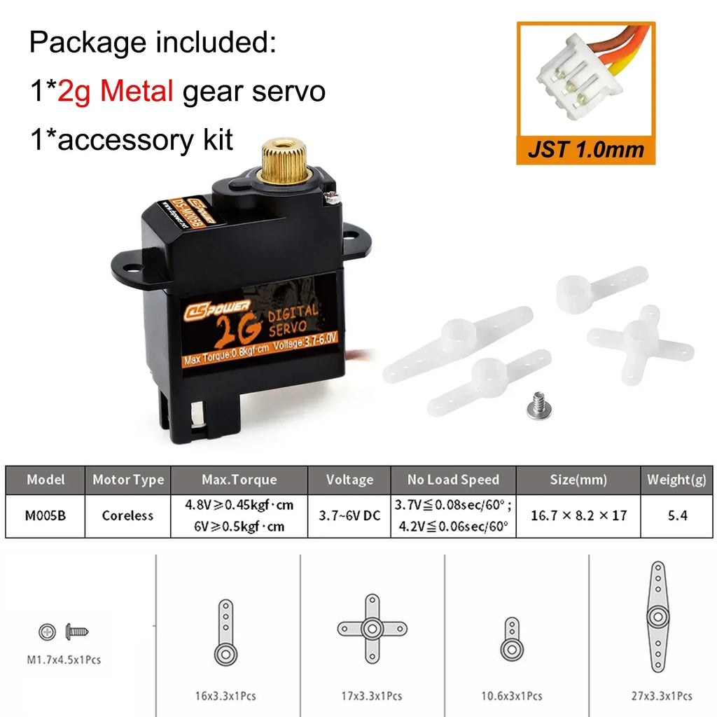 DSPOWER 2g Plastic/Metal Gear Motor Mini Micro Servos for RC Car Airplanes Fixed-wing Quadcopter Boat Plane Robot Wltoys Axial
