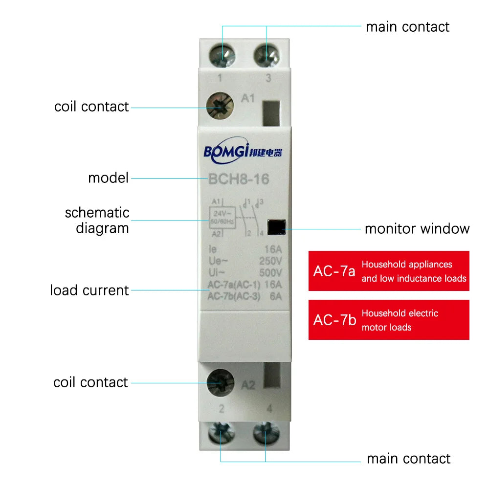 Contactor 220V Contactore Bobina Rele 230V 24V Y Nc Din Rail Household Modular 2No 2Nc 1No 240V 2P 110V Vac Silence Relai