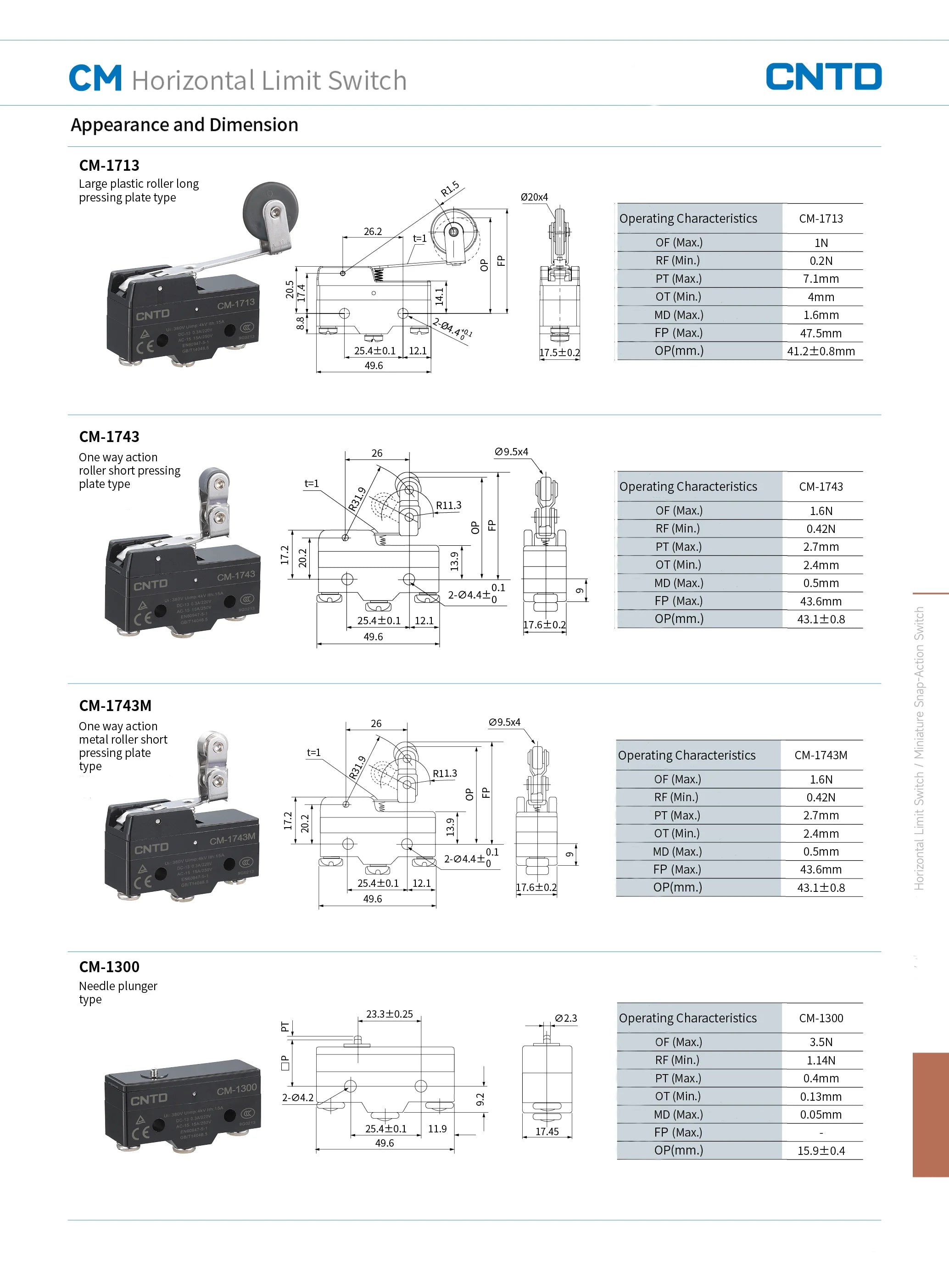 CNTD CM-1702 CM-1702K CM-1702N Micro Switch Limit Switch Travel Switch Self-Resetting Short lever Snap Action Electrical Control