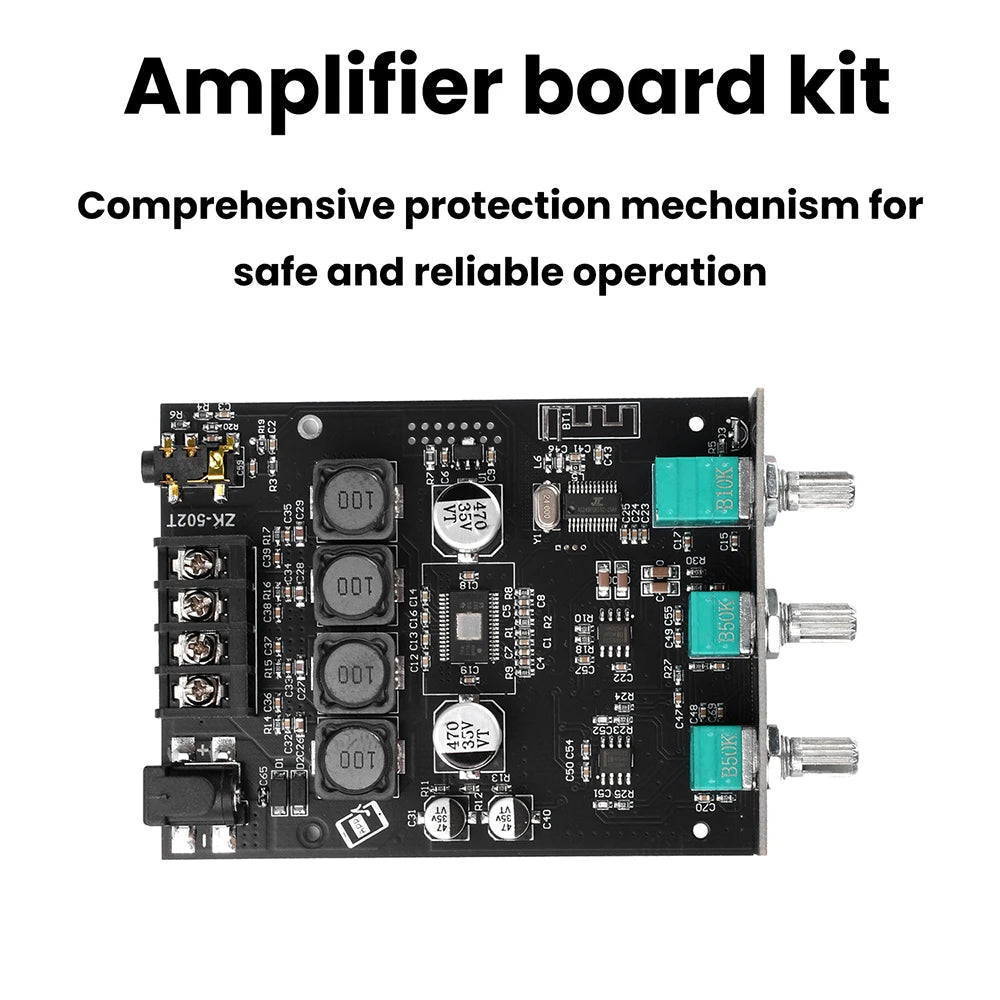 ZK-502T Dual Channel Stereo Power Amplifier Module TPA3116D2 Chip 50Wx2 Bluetooth 5.0 AUX Input DC9-24V High Low Bass Adjustment Audio AMP Board for Speaker DIY