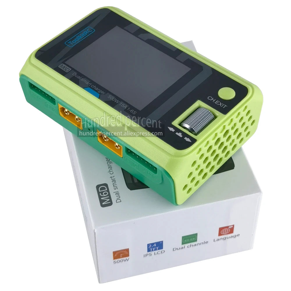 ToolkitRC M6D Green Purple 500W 15A DC Dual Channel Smart Charger Discharger For 1-6S Lipo Battery FPV Model Spare Part Replace