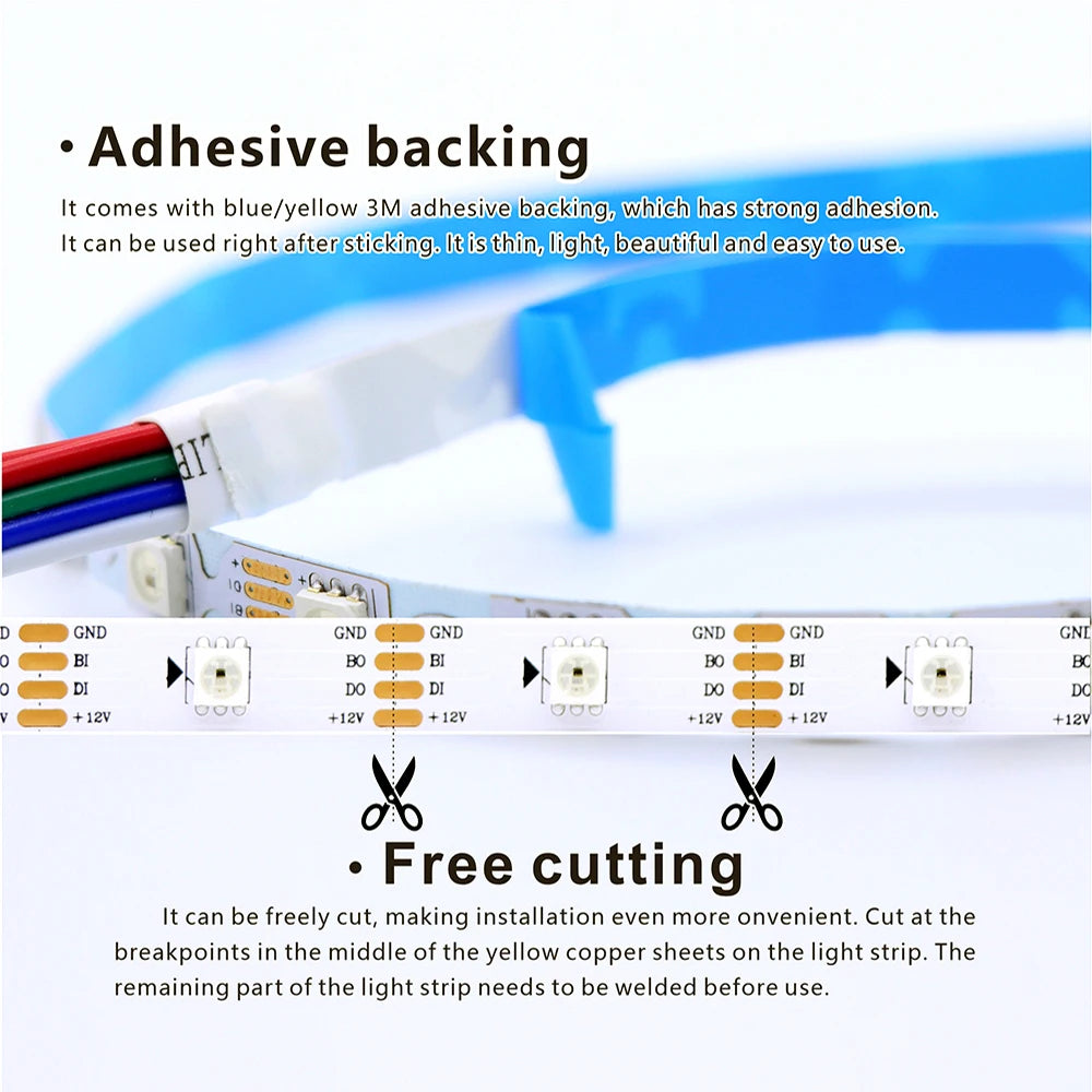 WS2815 DC12V RGB LED Strip 5050 30/60/144LEDs/m Breakpoint Resume Individually Addressable Black White PCB IP30 IP65 IP67 Dream