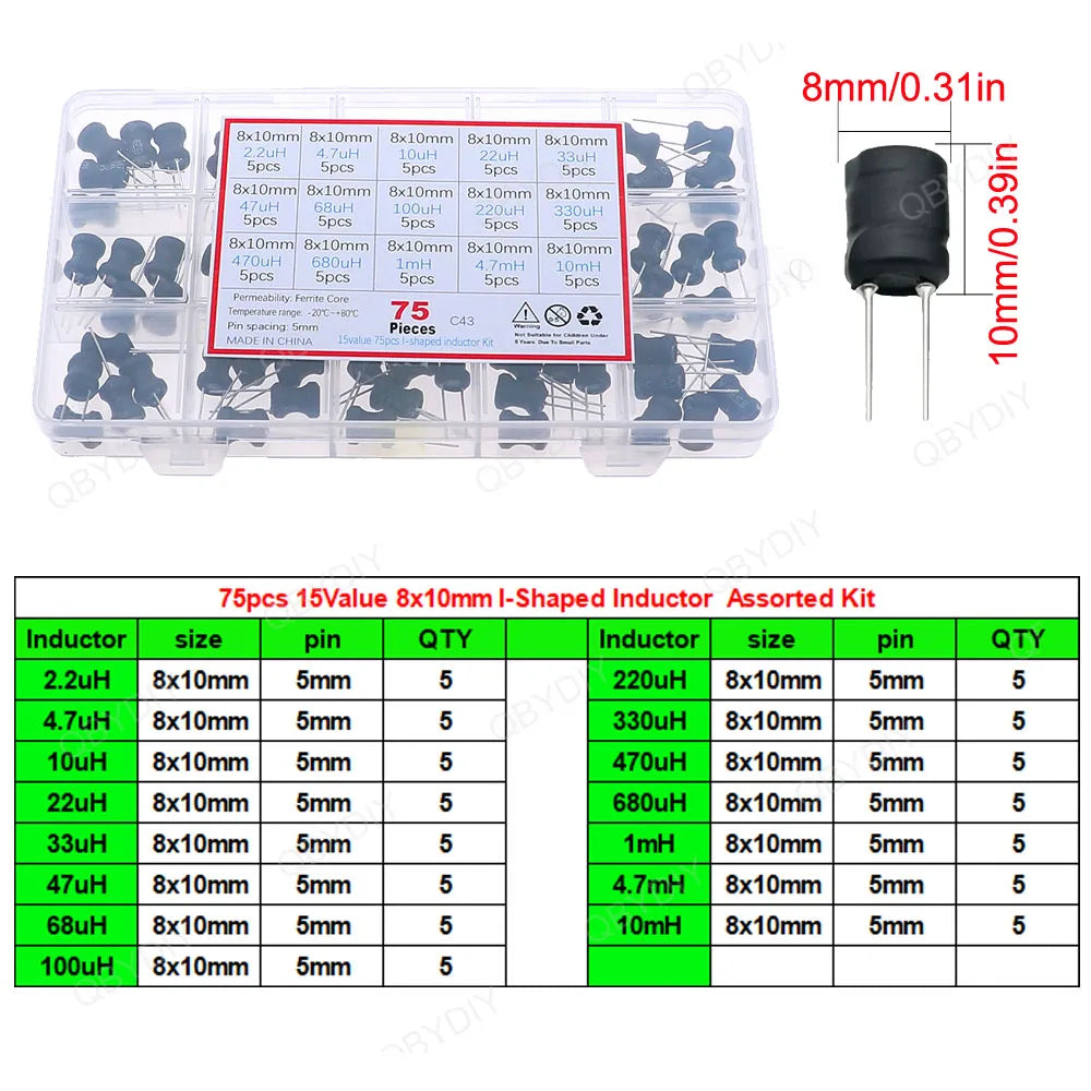 1uH-100mH I-Shaped Inductors Color Ring Inductors Toroid Core Choke DIP SMD Wire Wound Power Inductors Assorted Kit